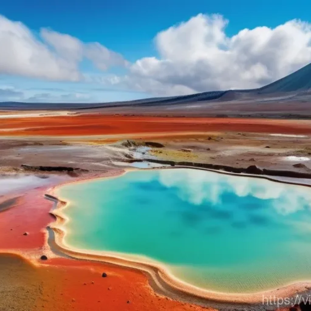 지열 지역에서의 하이킹 가이드 - **Prompt: Geothermal Explorer in Vibrant Landscape**
    A dynamic, wide-angle shot of a confident t...