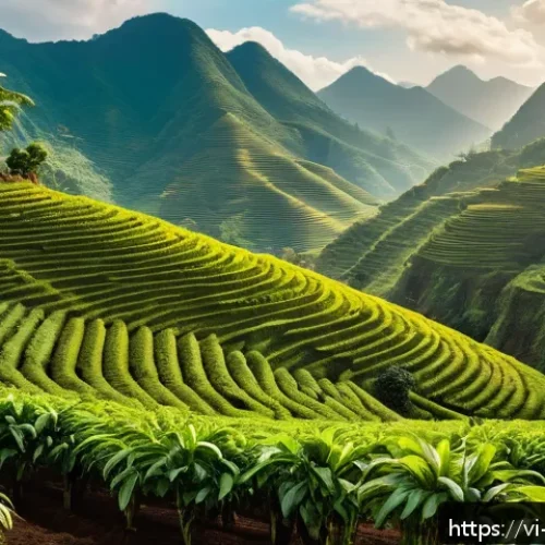 Home 30 화산 지역의 열대 식물 - A vibrant tropical coffee plantation on rich basalt soil in Vietnam’s Central Highlands, showcasing ...