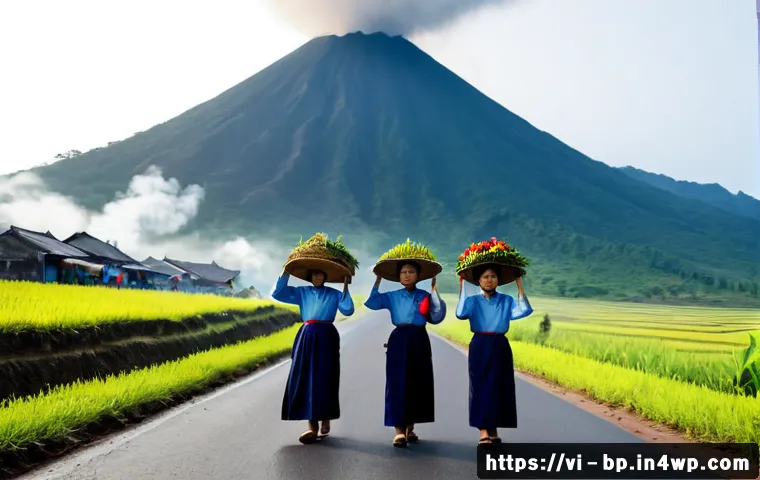 Home 17 화산 지역의 연례 행사 - Photorealistic annual volcano-region cultural festival in central Vietnam, a small procession of loc...